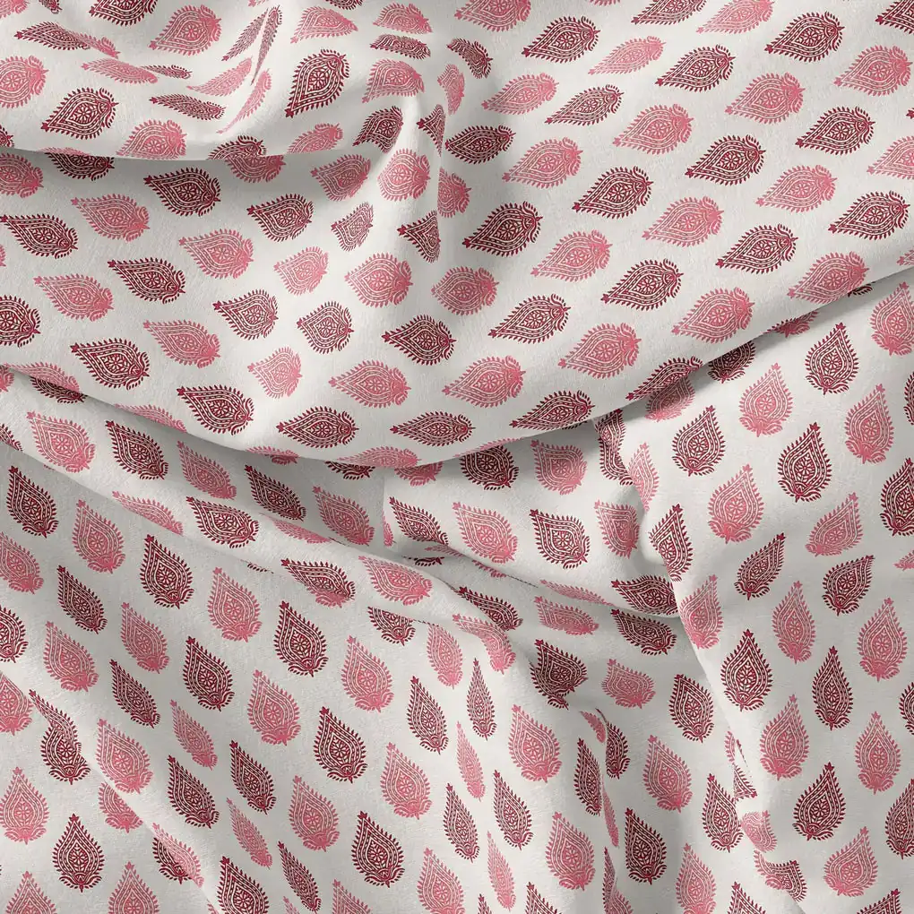 Lovely Pink And Brown Hand Block Leaves Digital Printed Fabric - Pure Georgette - Image 4