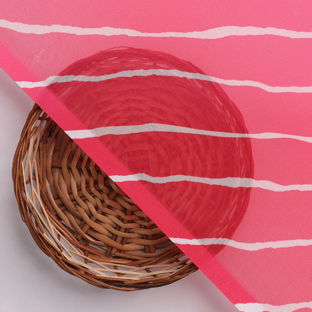 Lovely Pink Gradient Strips Wave Digital Printed Fabric - Georgette - Image 3