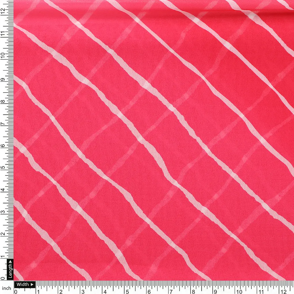 Lovely Pink Gradient Strips Wave Digital Printed Fabric - Georgette - Image 4