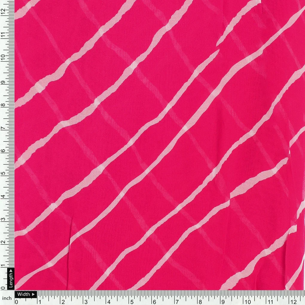Lovely Pink Gradient Strips Wave Digital Printed Fabric - Pure Georgette - Image 4