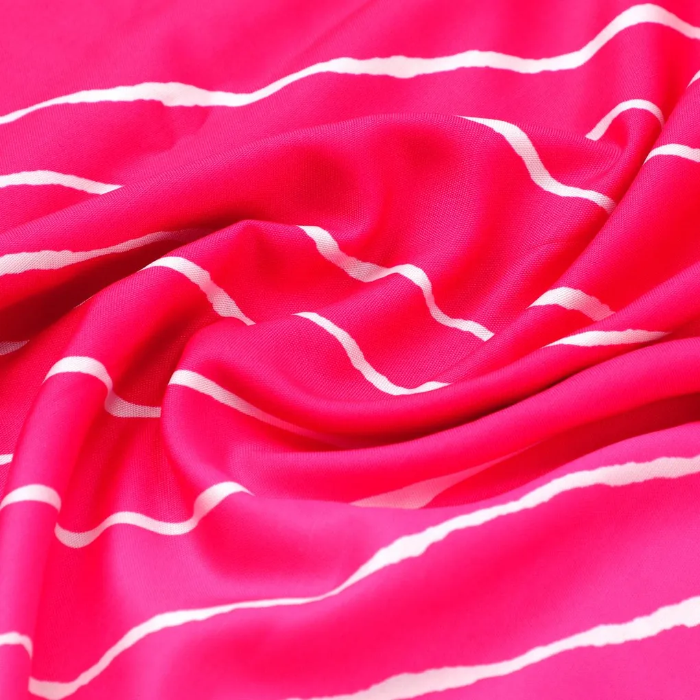 Lovely Pink Gradient Strips Wave Digital Printed Fabric - Rayon - Image 3