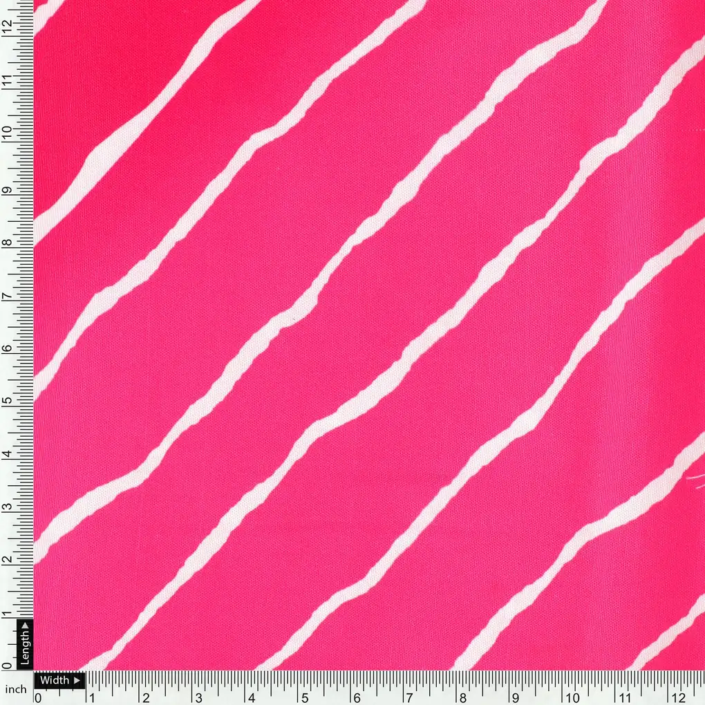 Lovely Pink Gradient Strips Wave Digital Printed Fabric - Rayon - Image 4