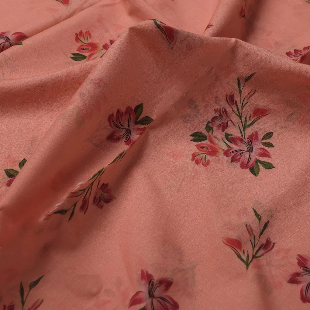 Lovely Pink Orchid Bunch Digital Printed Fabric - Pure Cotton - Image 3