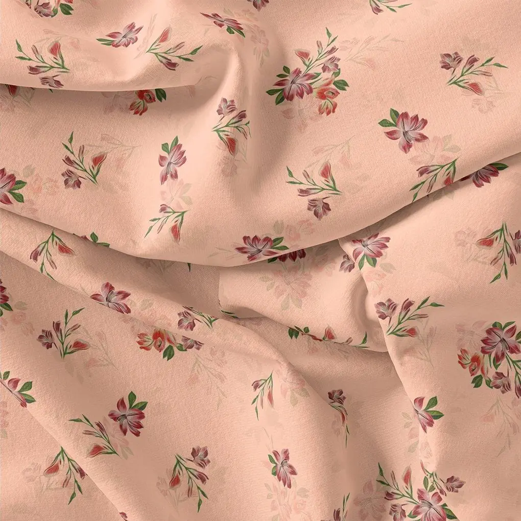 Lovely Pink Orchid Bunch Digital Printed Fabric - Pure Muslin - Image 3