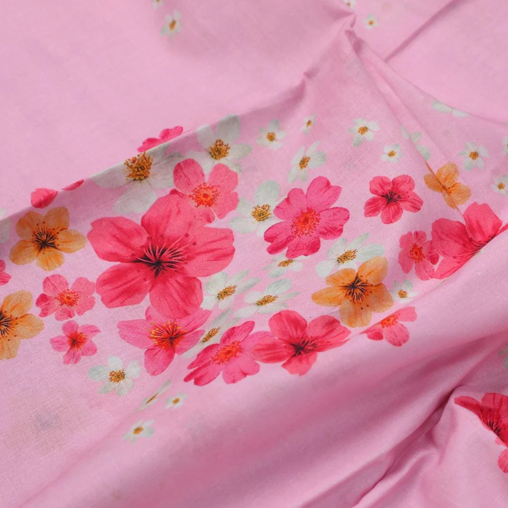Lovely Pinkish Chintz Flower Digital Printed Fabric - Pure Cotton - Image 3