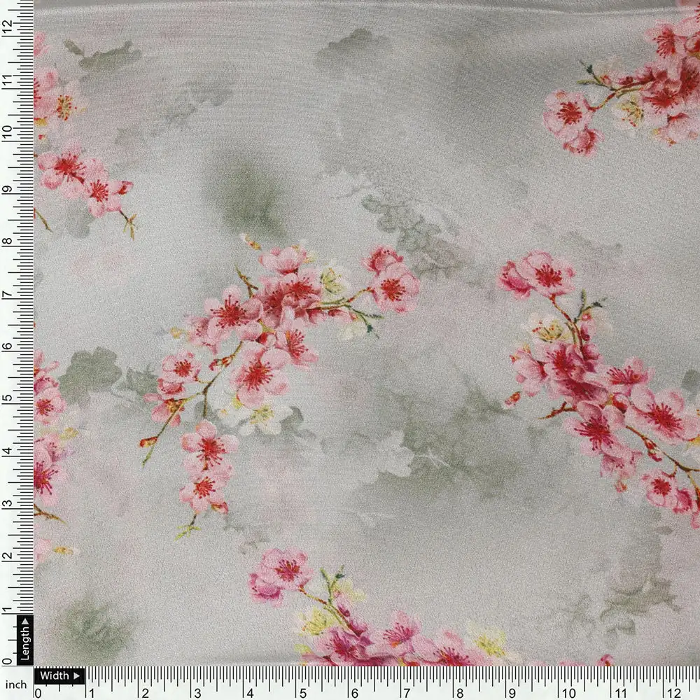 Lovely Purple Violet Flower Digital Printed Fabric - Silk Crepe - Image 4