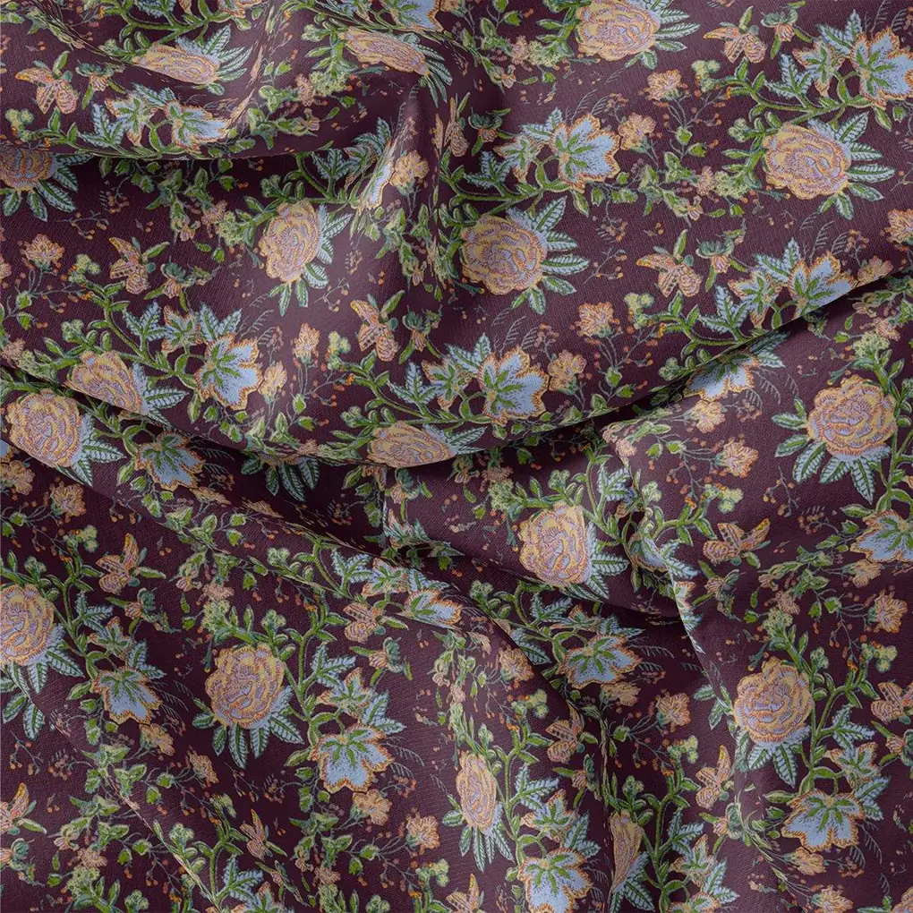 Lovely Roses Embroidery Brunch Digital Printed Fabric - Japan Satin - Image 3