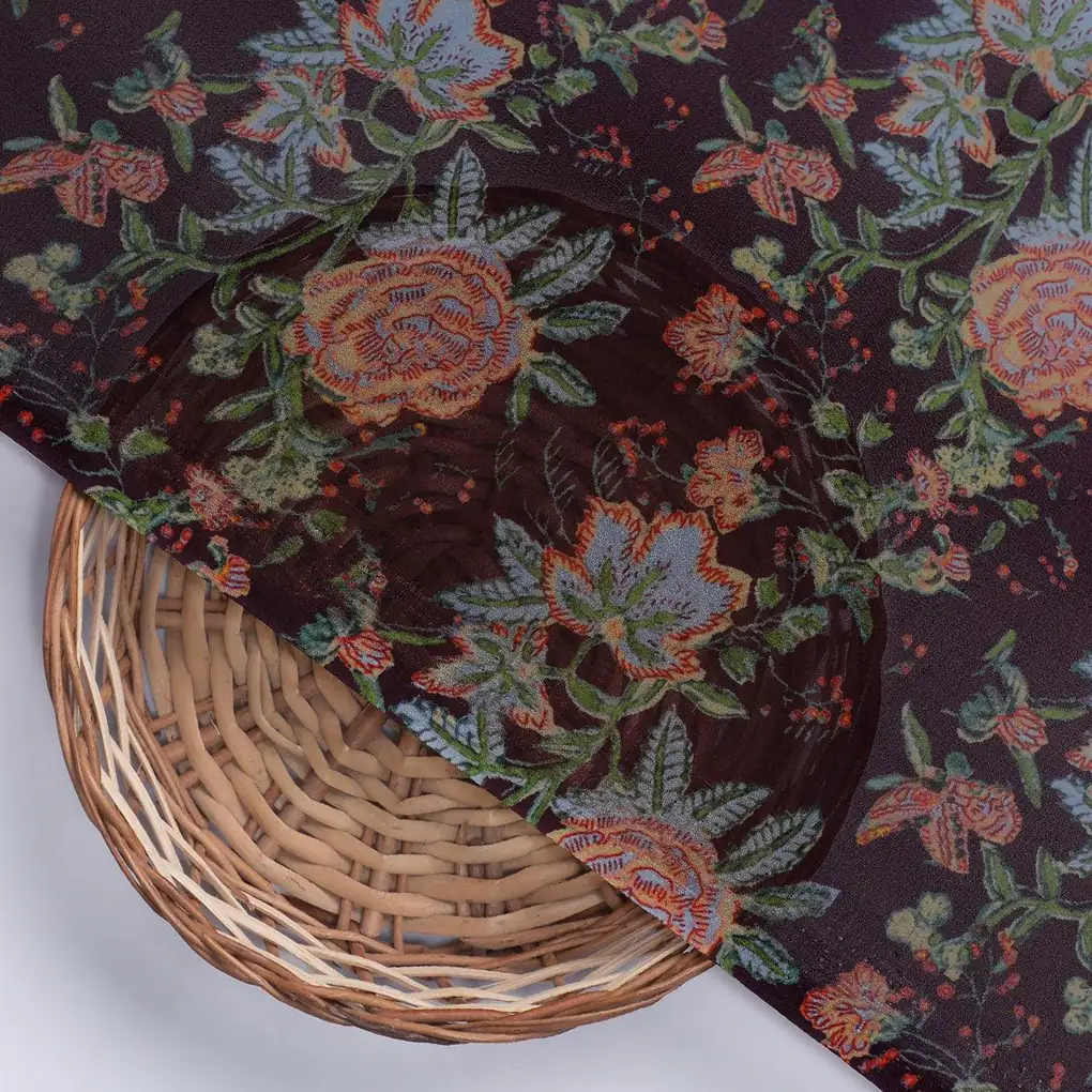 Lovely Roses Embroidery Brunch Digital Printed Fabric - Pure Georgette - Image 2