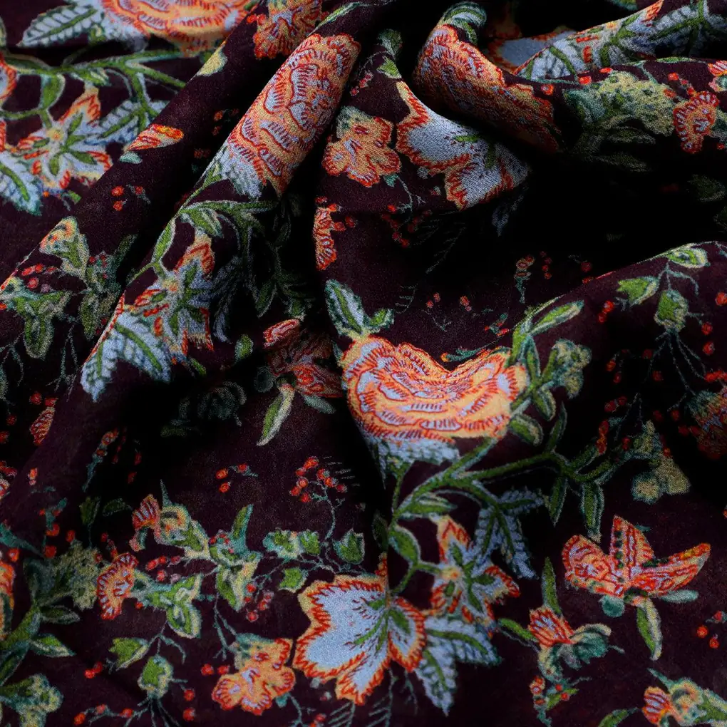 Lovely Roses Embroidery Brunch Digital Printed Fabric - Pure Georgette - Image 3