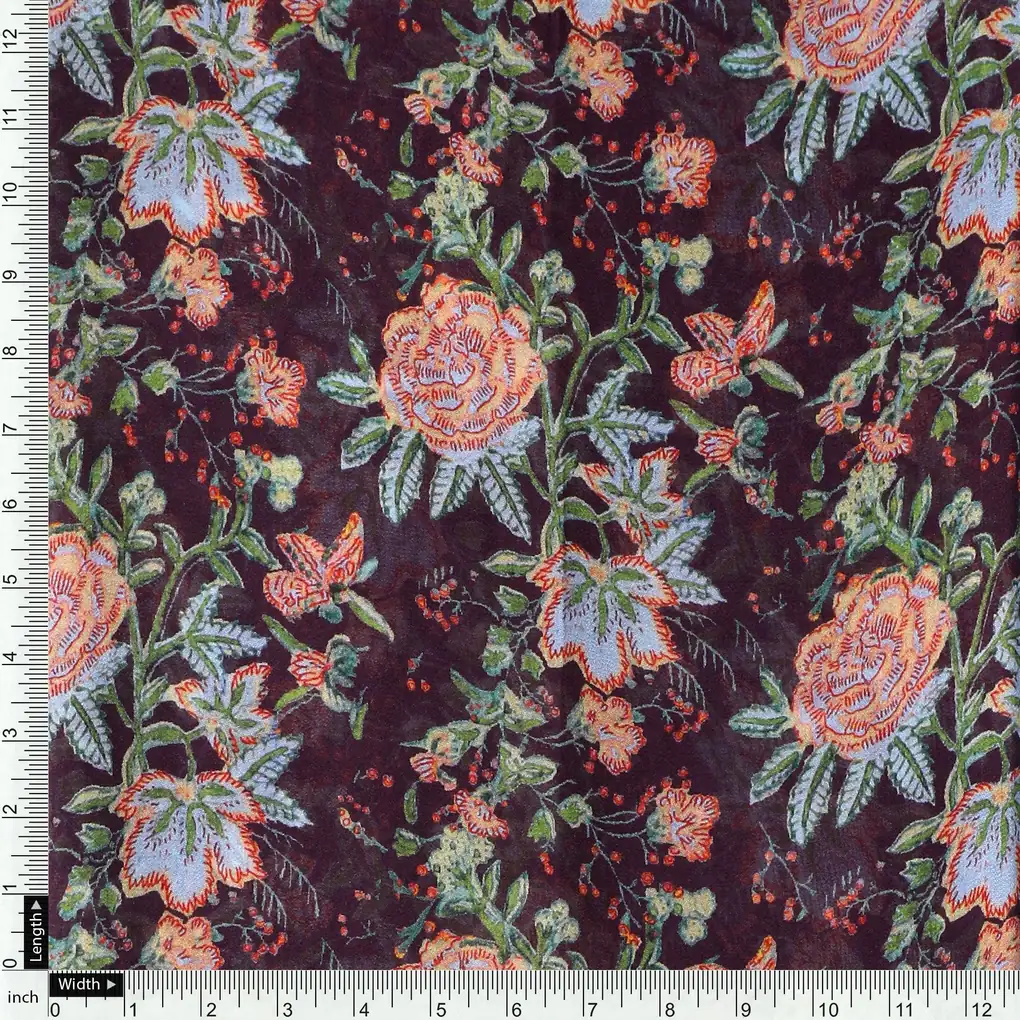 Lovely Roses Embroidery Brunch Digital Printed Fabric - Pure Georgette - Image 4