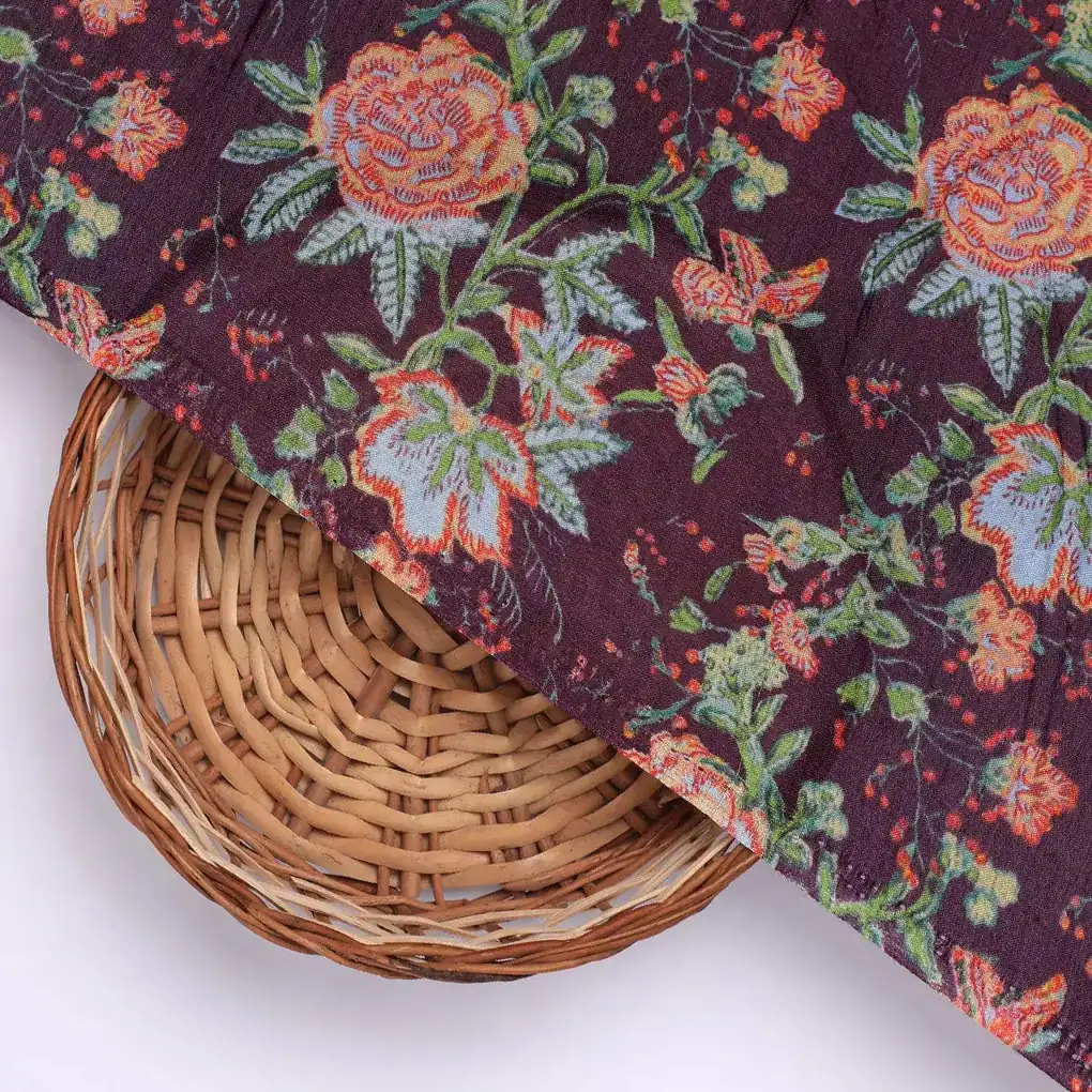 Lovely Roses Embroidery Brunch Digital Printed Fabric - Pure Muslin - Image 2