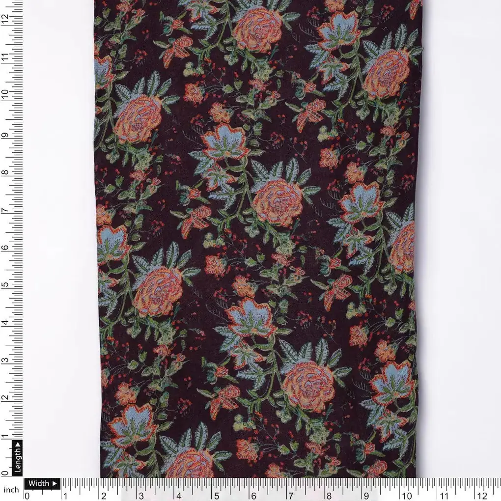 Lovely Roses Embroidery Brunch Digital Printed Fabric - Pure Muslin - Image 3