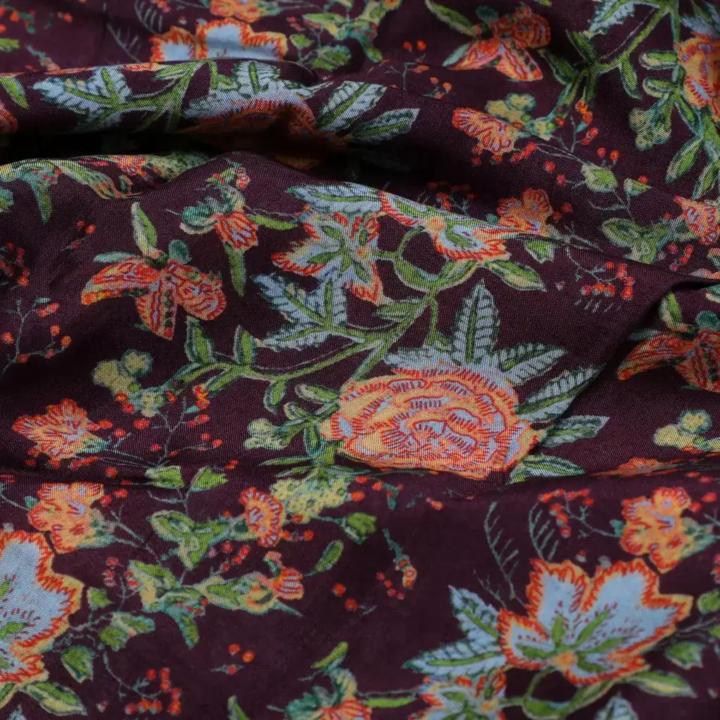 Lovely Roses Embroidery Brunch Digital Printed Fabric - Pure Muslin - Image 4