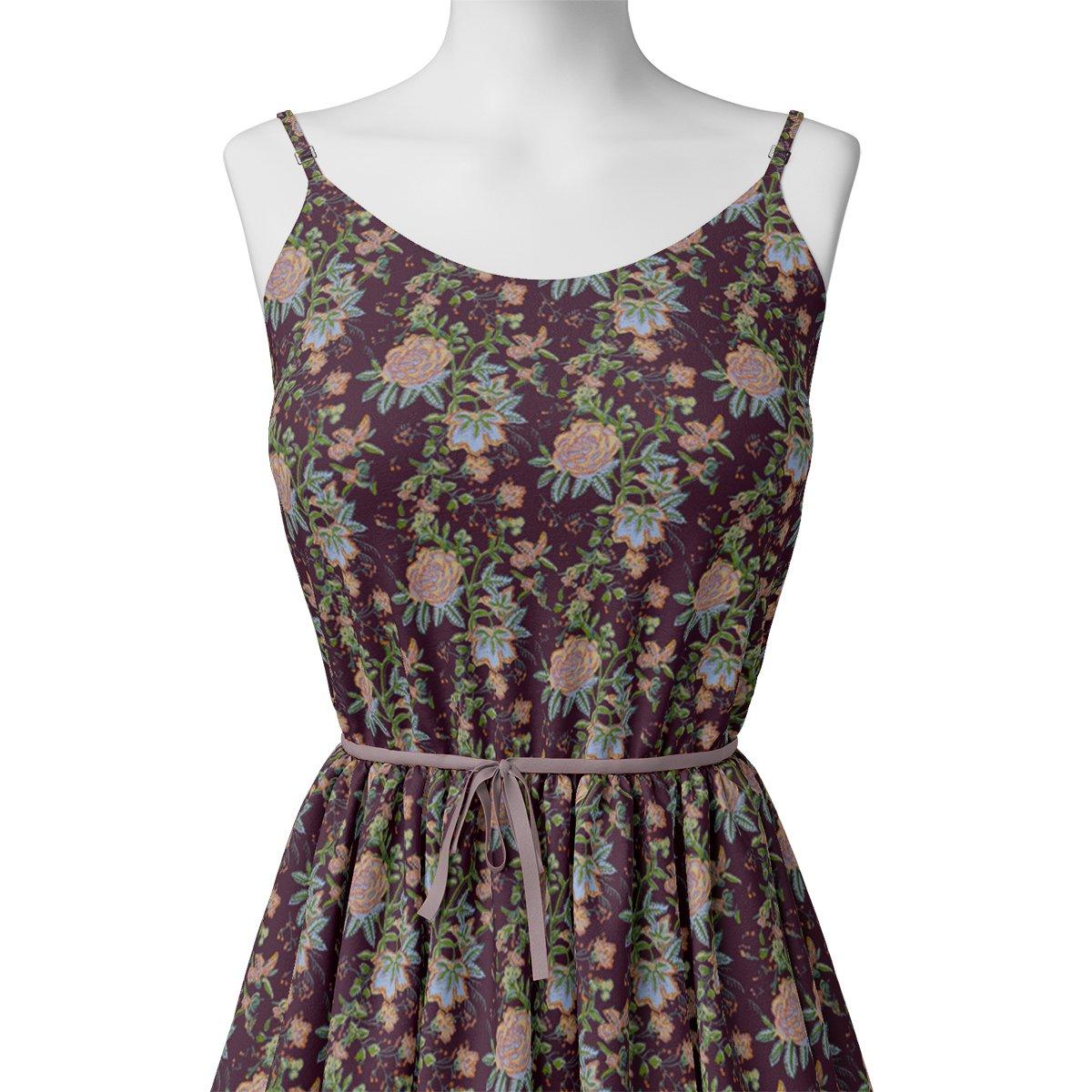 Lovely Roses Embroidery Brunch Digital Printed Fabric - Upada Silk - Image 2
