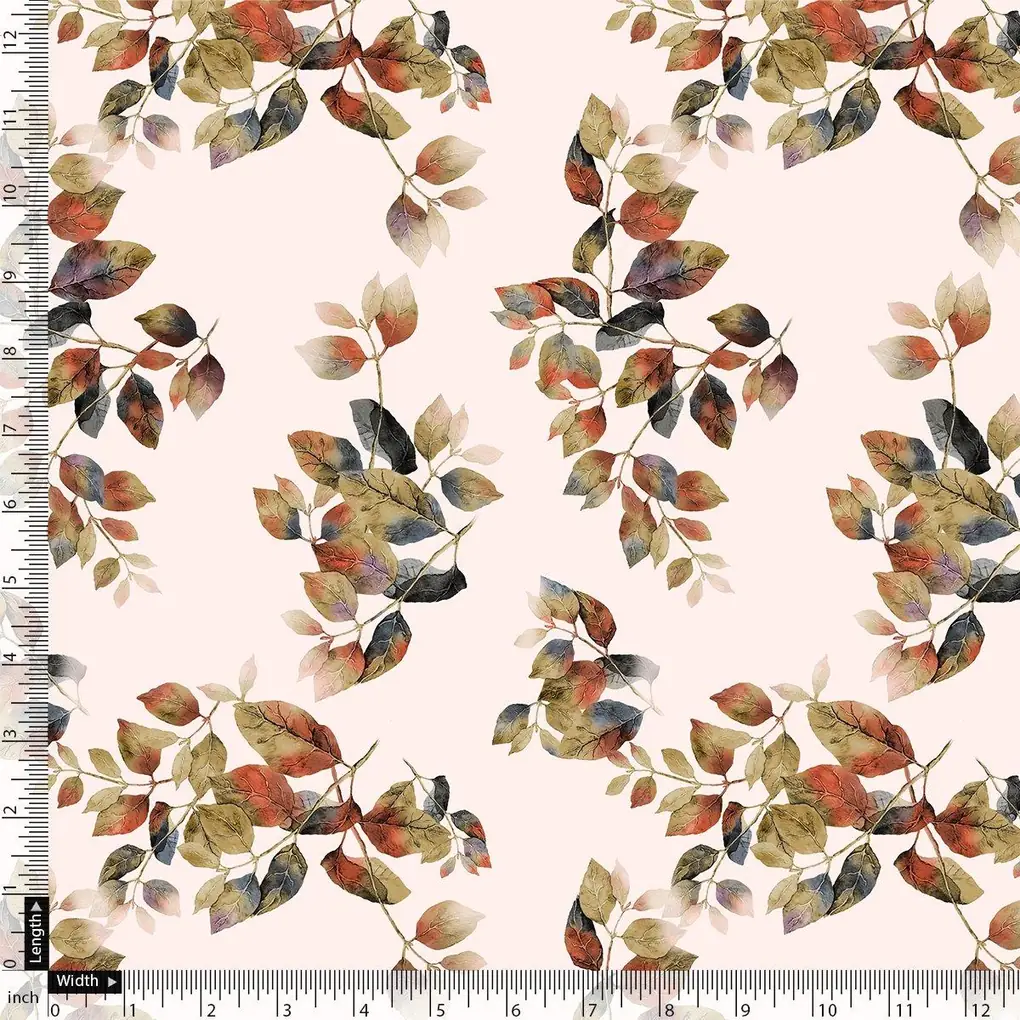 Lovely Small Goat Willow Leafs Digital Printed Fabric - Muslin - Image 4