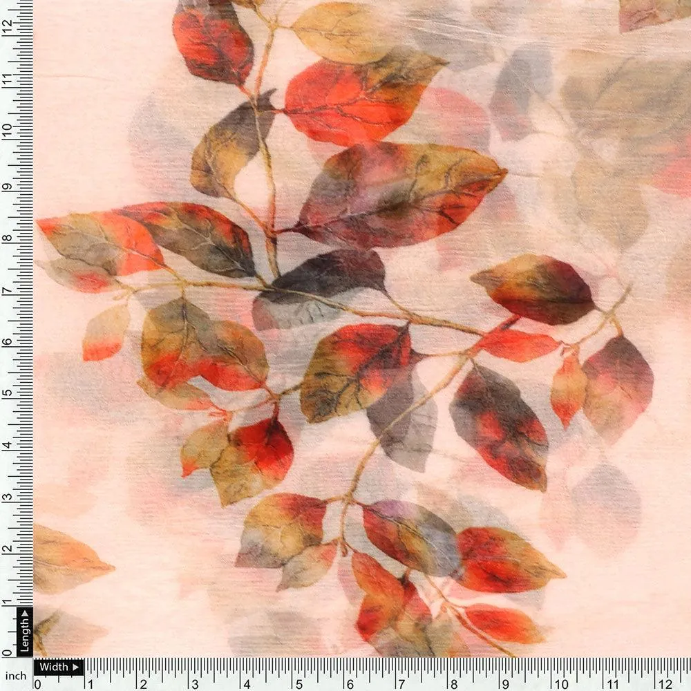 Lovely Small Goat Willow Leafs Digital Printed Fabric - Pure Chiffon - Image 4