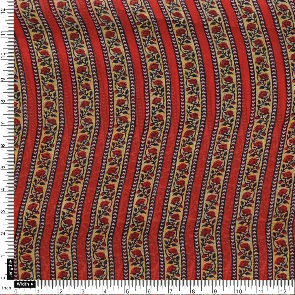 Lovely Straight Valley Of Roses Strips Digital Printed Fabric - Pure Georgette - Image 4