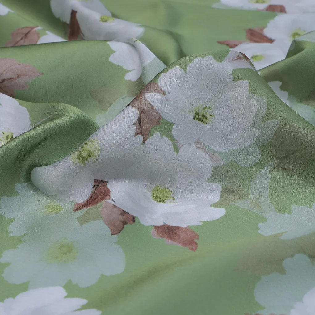 Lovely White Rose Digital Printed Fabric - Japan Satin - Image 3