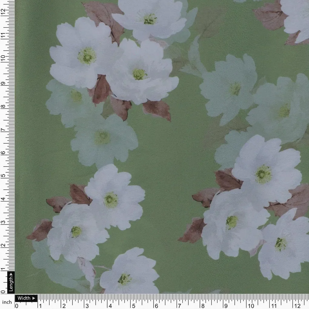 Lovely White Rose Digital Printed Fabric - Japan Satin - Image 4