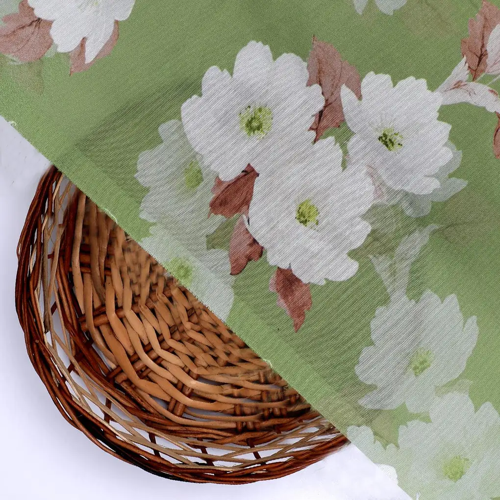 Lovely White Rose Digital Printed Fabric - Kora Silk - Image 2