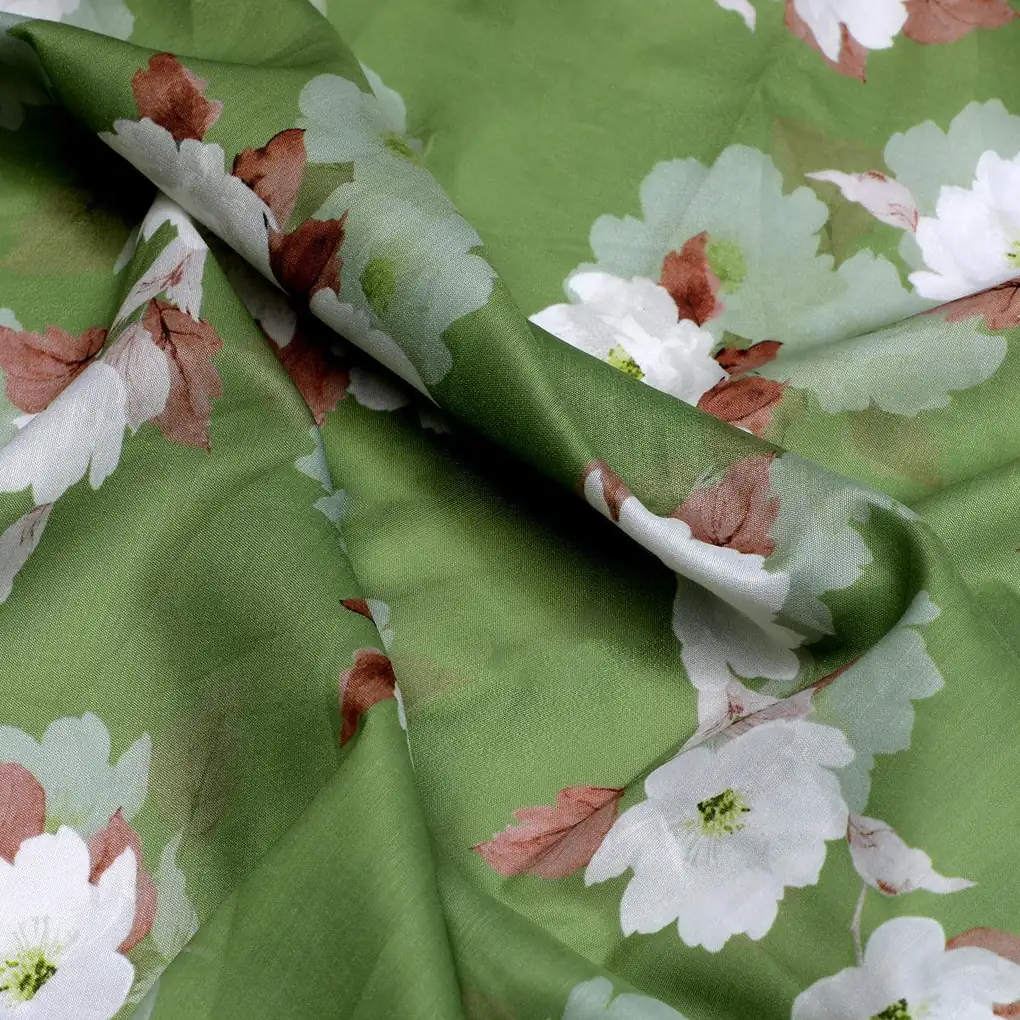 Lovely White Rose Digital Printed Fabric - Kora Silk - Image 3