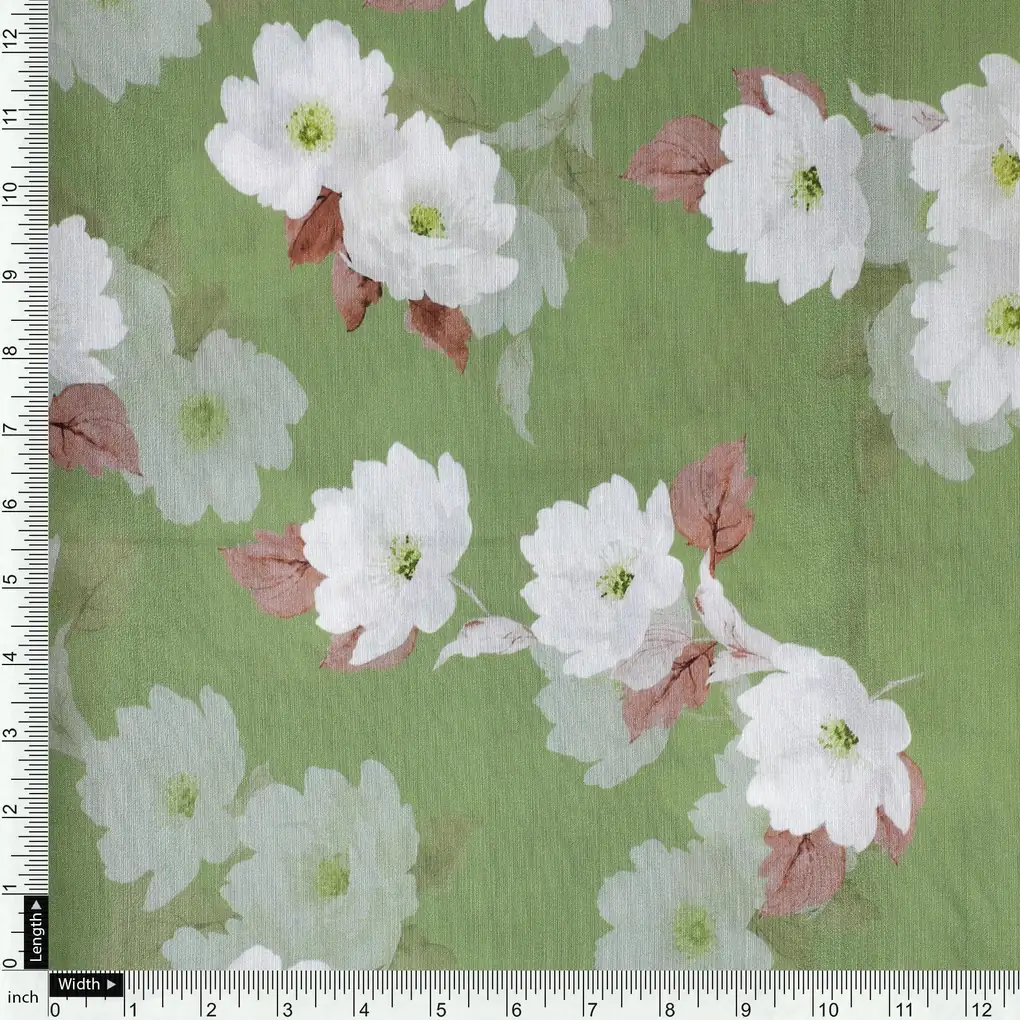 Lovely White Rose Digital Printed Fabric - Kora Silk - Image 4