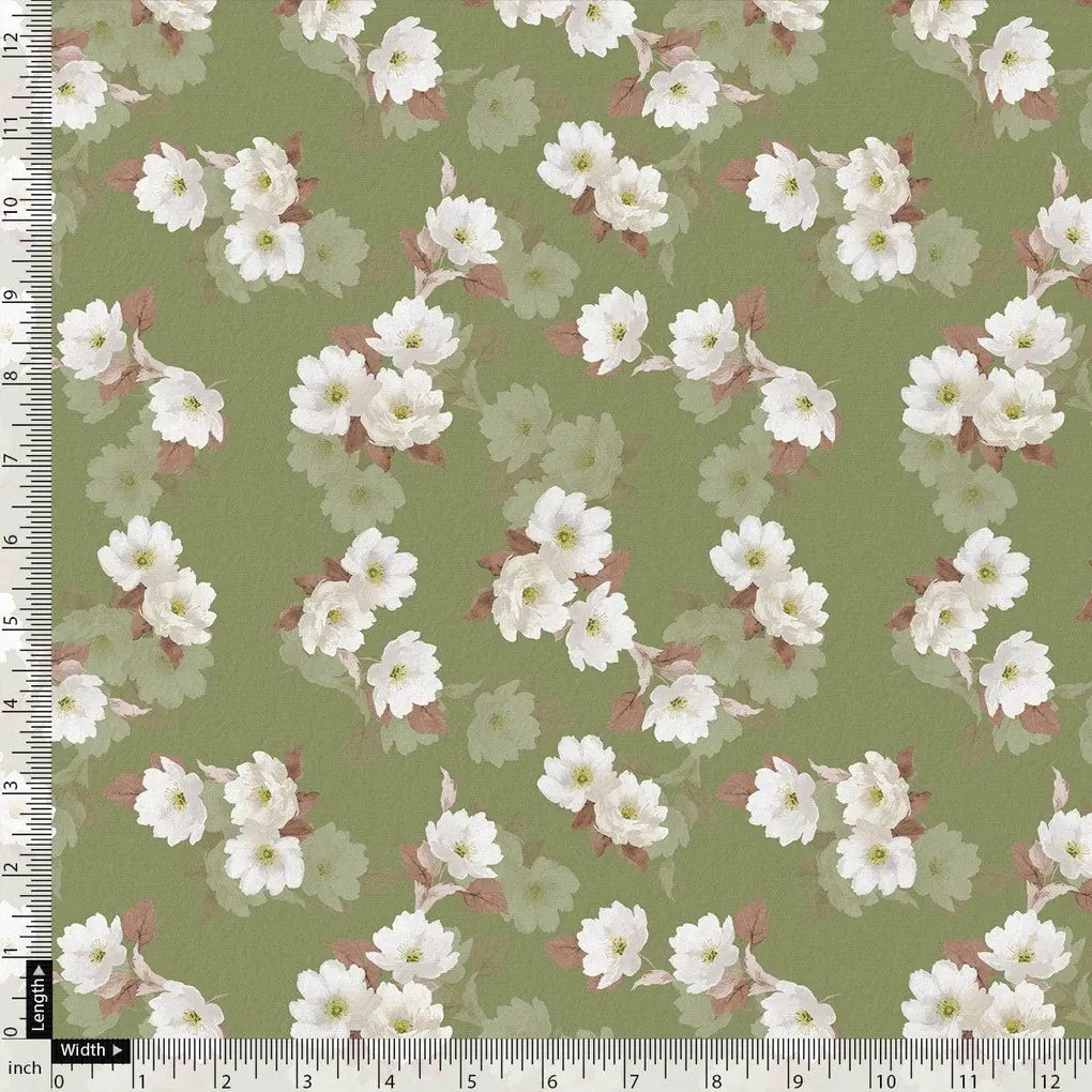 Lovely White Rose Digital Printed Fabric - Pure Cotton - Image 4