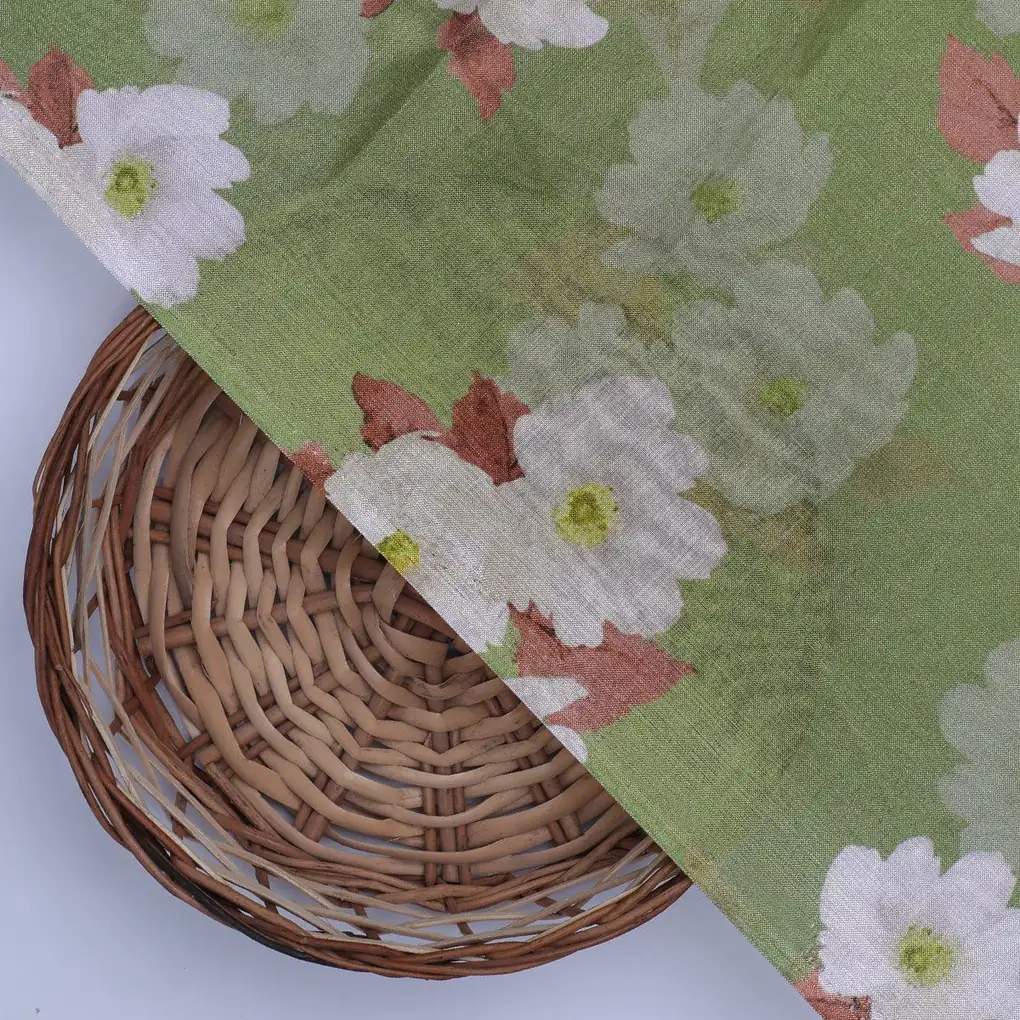 Lovely White Rose Digital Printed Fabric - Pure Muslin - Image 2