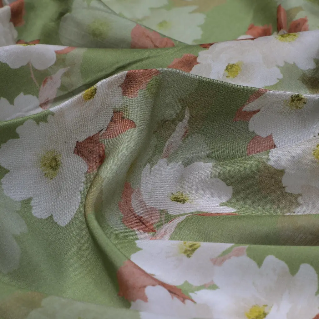 Lovely White Rose Digital Printed Fabric - Pure Muslin - Image 3