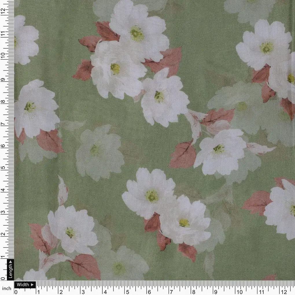 Lovely White Rose Digital Printed Fabric - Pure Muslin - Image 4