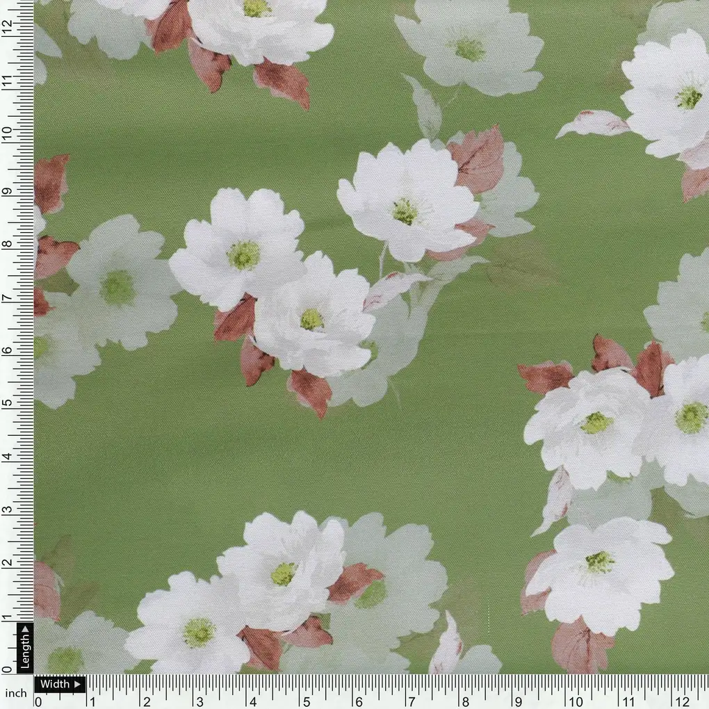Lovely White Rose Digital Printed Fabric - Rayon - Image 4