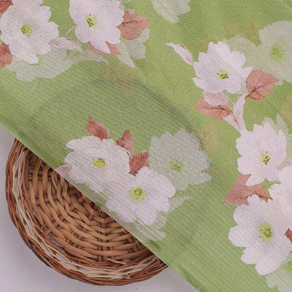 Lovely White Rose Digital Printed Fabric - Crepe - Image 2