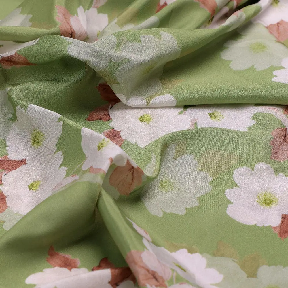 Lovely White Rose Digital Printed Fabric - Crepe - Image 3