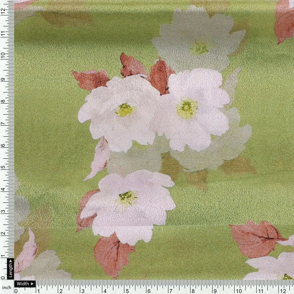 Lovely White Rose Digital Printed Fabric - Crepe - Image 4