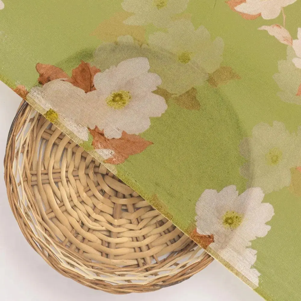 Lovely White Rose Digital Printed Fabric - Upada Silk - Image 2