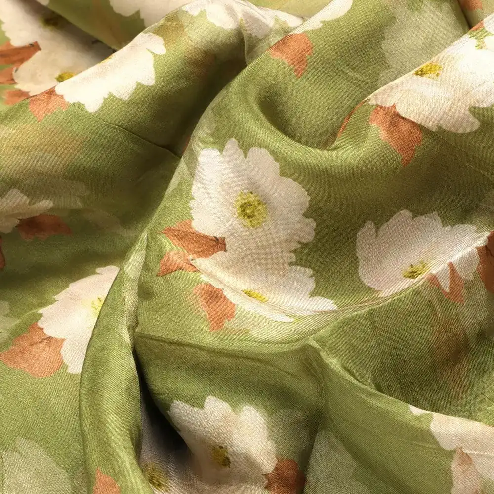 Lovely White Rose Digital Printed Fabric - Upada Silk - Image 3
