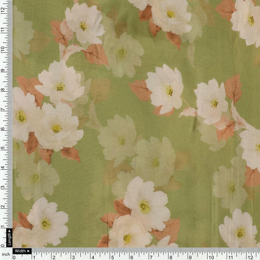 Lovely White Rose Digital Printed Fabric - Upada Silk - Image 4