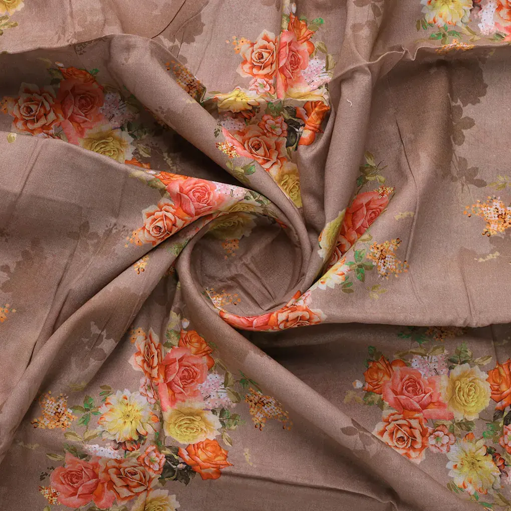 Lovely Yellow Roses With Jasmin Digital Printed Fabric - Cotton - Image 2