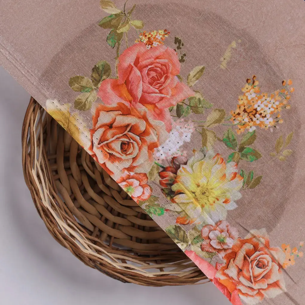 Lovely Yellow Roses With Jasmin Digital Printed Fabric - Cotton - Image 3