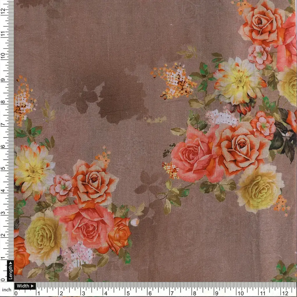Lovely Yellow Roses With Jasmin Digital Printed Fabric - Cotton - Image 4