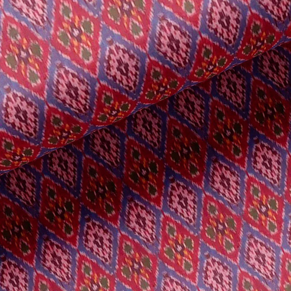 Maroon Ikat-Patola Type Pattern Design Printed Fabric - Image 2