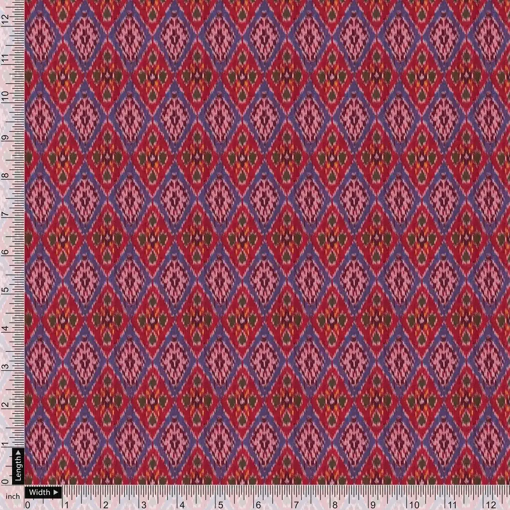 Maroon Ikat-Patola Type Pattern Design Printed Fabric - Image 3