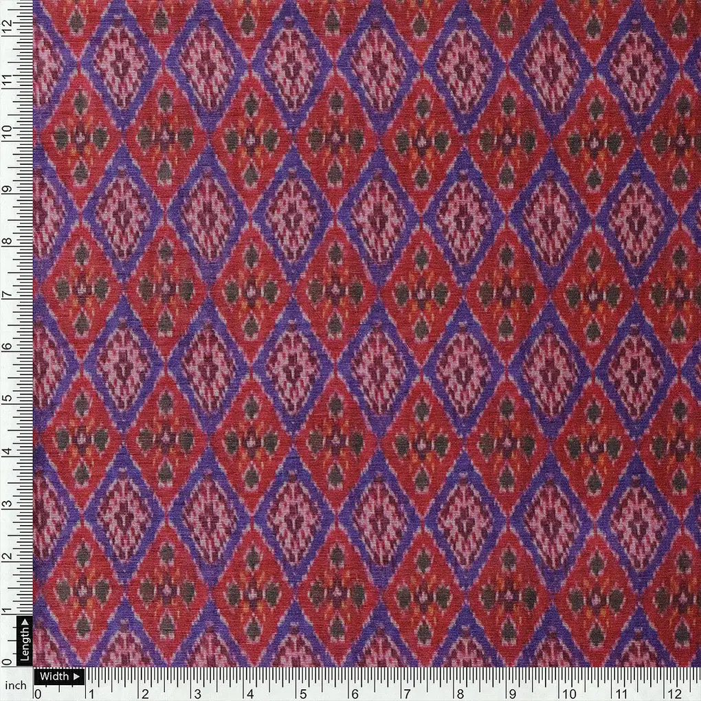 Maroon Ikat-Patola Type Pattern Design Printed Fabric - Image 4