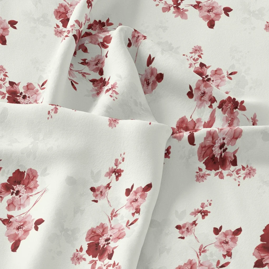 Maroon Flower Bunch Digital Printed Fabric - Image 3