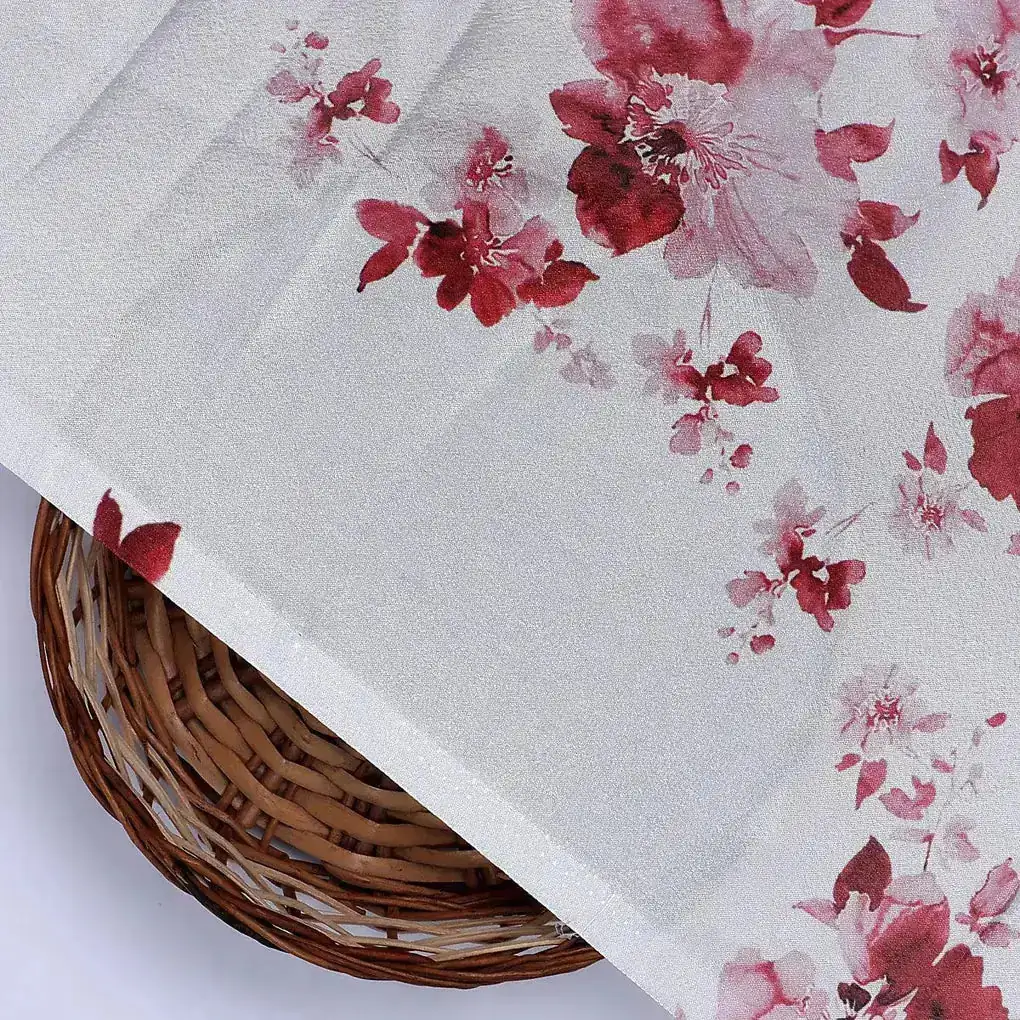 Maroon Flower Bunch Digital Printed Fabric - Japan Satin - Image 2