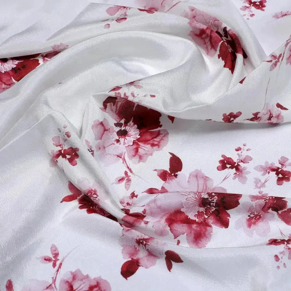 Maroon Flower Bunch Digital Printed Fabric - Japan Satin - Image 3