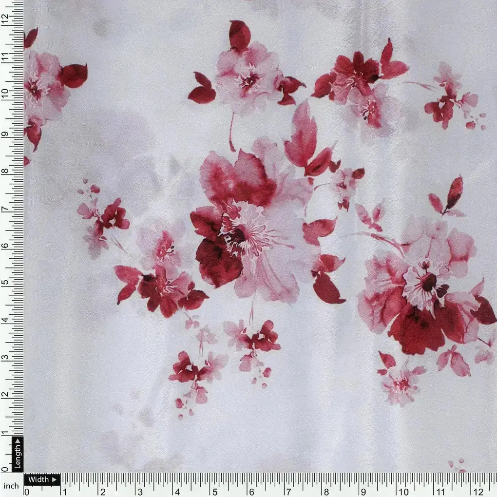 Maroon Flower Bunch Digital Printed Fabric - Japan Satin - Image 4