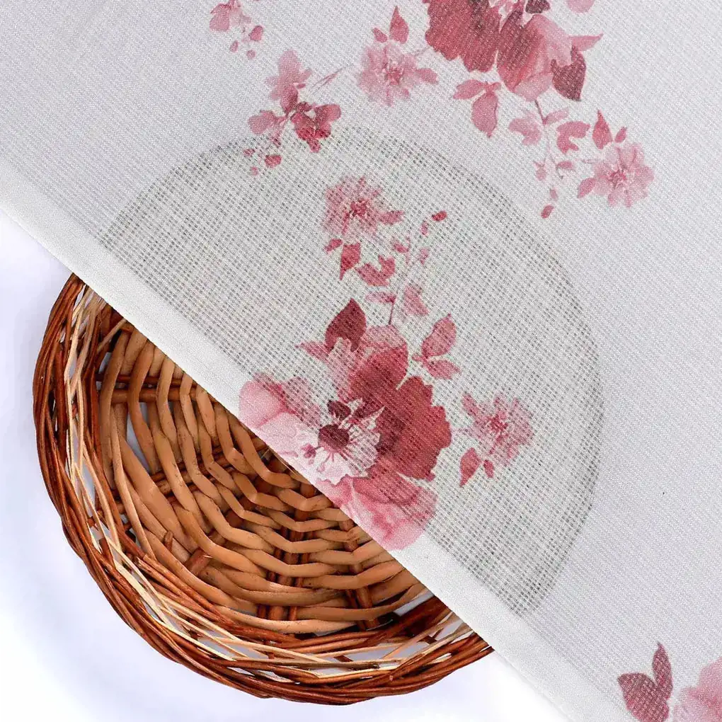 Maroon Flower Bunch Digital Printed Fabric - Kota Doria - Image 2