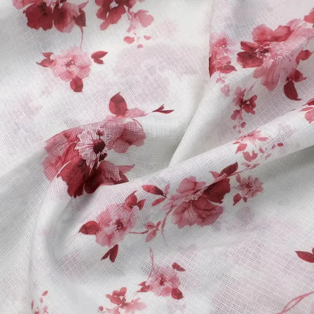Maroon Flower Bunch Digital Printed Fabric - Kota Doria - Image 3