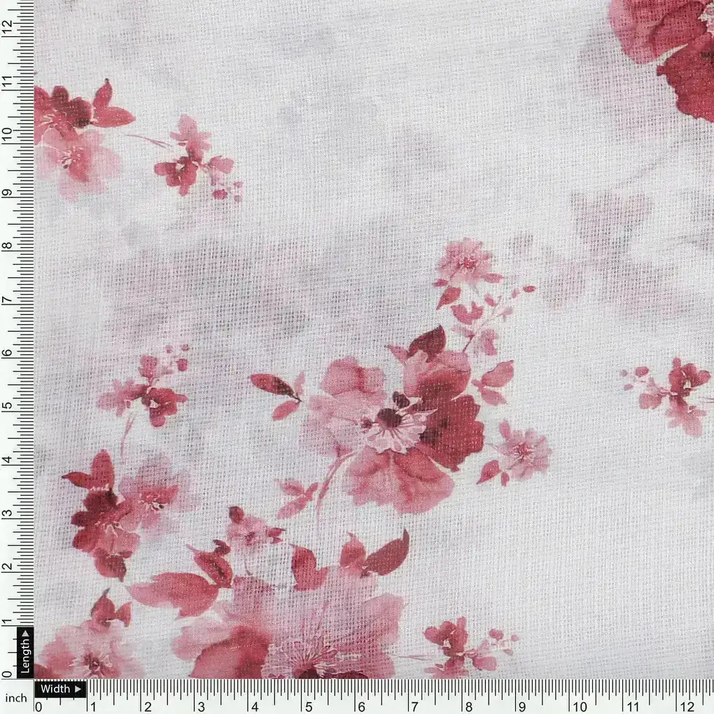 Maroon Flower Bunch Digital Printed Fabric - Kota Doria - Image 4